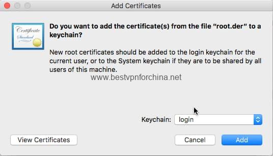 添加證書到 Keychain login下