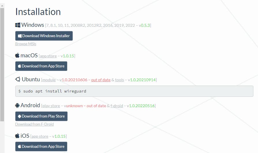 訪問 wireguard 官網，獲取安裝包下載地址