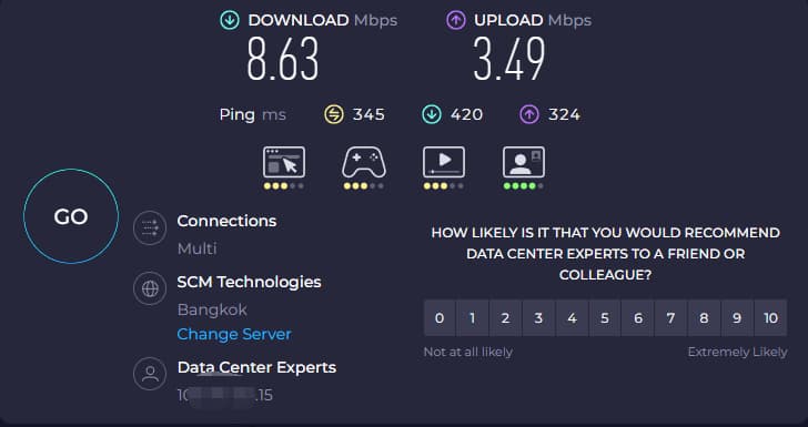使用泰国节点进行speedtest测速
