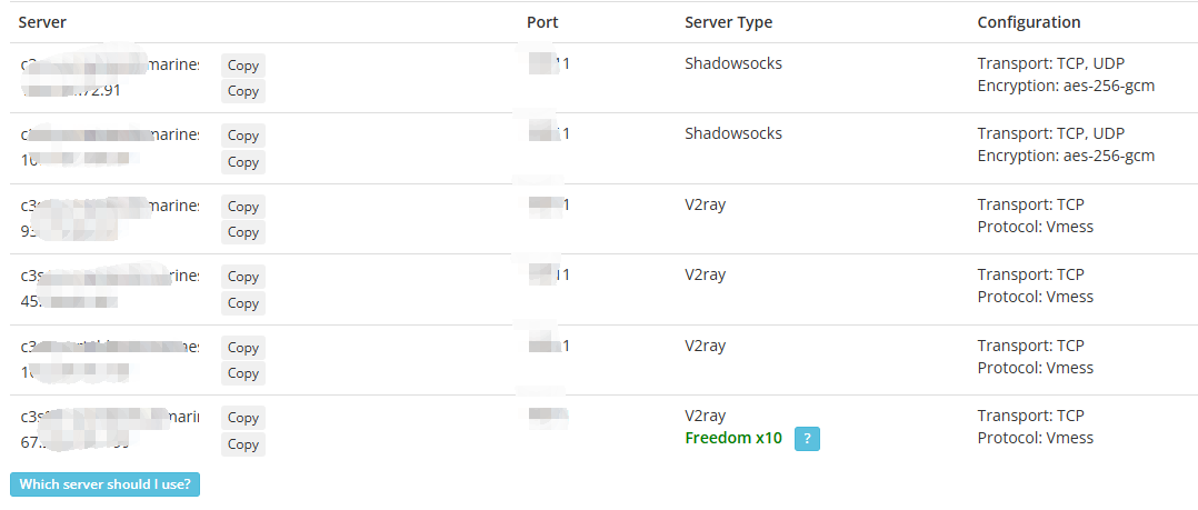 justmysocks普通套餐，提供6个节点