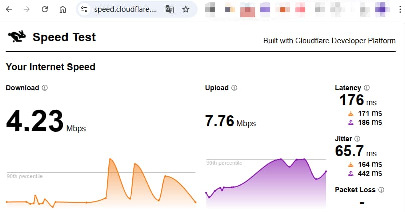 连接上中国台湾节点后，使用 speedtest进行测速