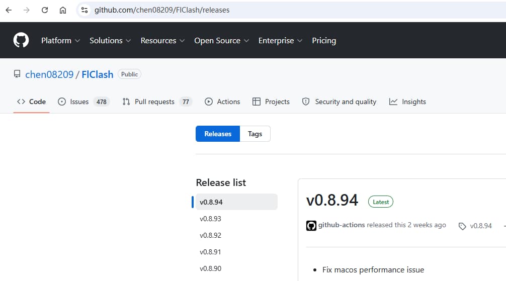 FlClash github release 官网下载